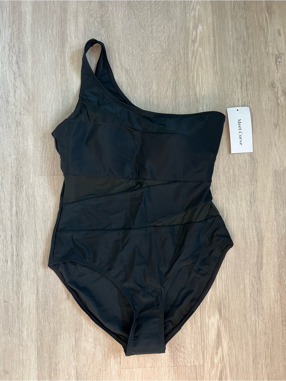 Meet.Curve *NWT* Black Mesh Cut OutSexy One Shoulder One Piece Swimsuit M